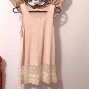 Cream Tunic Tank with Lace Medium